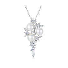 S925 Silver Freshwater Pearls Pendant Necklaces with Dangle Blossom